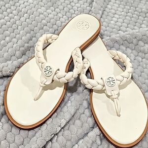 Ivory size 6 Tory Burch Braided Benton Leather Thong Sandal